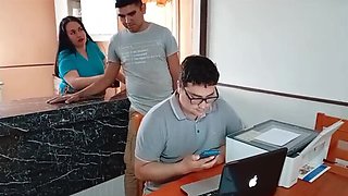 BBW Kelly Mom Hard Fuck With Stepson In Kitchen While Cuckold Husband Works