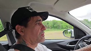 Keilabassi77 Almost Gets Caught Giving Blowjob in Car - Swallows Cum on Street