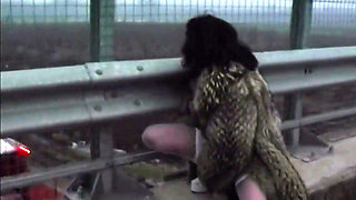 Horny MILF Stuffing Huge Dildo in Highway Adventure