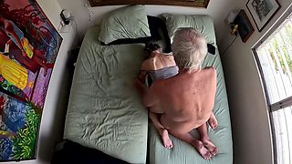 Amateur Hairy Grandma Masturbating Interrupted By Old Man Doggy Style Fucking