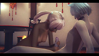 Furry Hentai - Rabbit Girl and Girl Having Sex with Two Cats Boys - Japanese Asian Manga Anime Film Game Porn