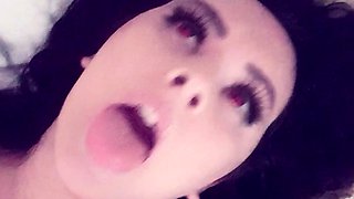 Busty curly brunette with big boobs fucks on couch