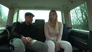 Horny blonde Vyvan in tight jeans reveals her natural tits and juicy pussy