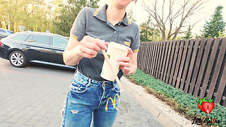 A Mcdonald's Employee Spilled Sprite on Me. as Punishment, She Had to Give Me a Blowjob and Swallow It in the Car.