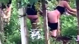 Spying blonde hooker fucking in the woods