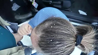 Amateur Couple Goes to the Mountains with Their Car and the Slutty Girlfriend Sucks His Cock.