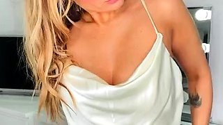 Sexy Blonde Babe With Big Boobs Strips Bra