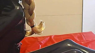 Latex Girl Having Massive Orgasm with Huge Dildo While Bound and in Full Latex Cover and Ballet Heels!