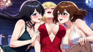 Hentai Lesbian threesome at a private party Part 2 Electro Blues