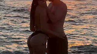 Hotwife Pegs Her Man Hard On Public Beach At Sunset