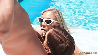 Rosalyn Sphinx and Lana Analise are fucking on the poolside