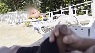 Big Booty MILF Jane R Helps Me Cum By Public Pool - Outdoor Handjob & Big Natural Tits