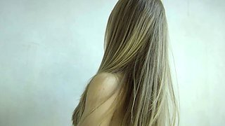 Big ass curvy blonde MILF strips naked