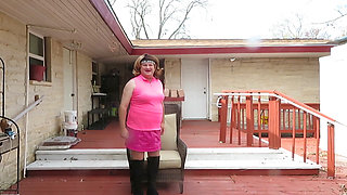 Brittney CD modeling her new pink outfit and boots