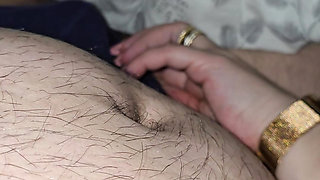 Step mom hand trying to pull out step son dick from his panties