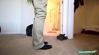 Curvaceous dark haired student nubile Sadie Holmes takes a ginormous trouser snake