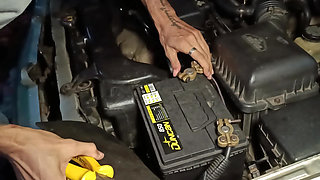 I'm pumping pedals while my neighbor helps me repair the car and to pay him I suck his cock