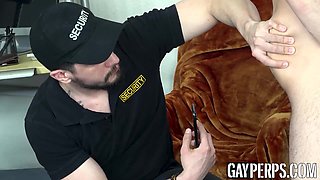 Hot guard Papi Marcos investigates rebellious Donovin Reces ass using his throbbing cock