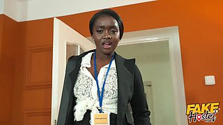 Fake hostel - the penis inspector - wild black stunner checks out 2 big hard knobs in 3 way
