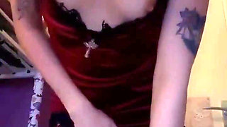 Magic Wand Squirting in Red Dress