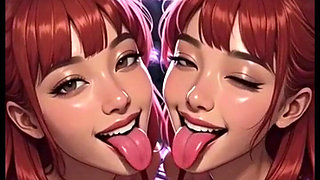 Cute Lesbians Tongue and Kiss Fetish, Ai Animation