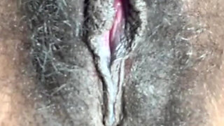 Close up Stimulating My Big Clit Hairy Pussy Creaming