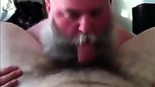 Bearded Daddy Sucks Big Cock