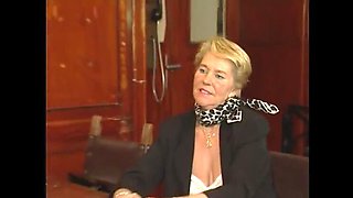 Blonde Granny Sucks Hard Cock & Gets Fucked in Office - Jean Pallett