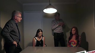 Daddy Eric's big cock gets sucked by Scarlett & Izzy in a wild threesome