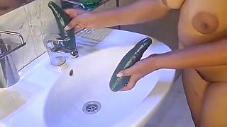 Squirting in the Toilet Using Cucumber