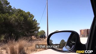 Crimson dress and no panties got this policemans shaft hard - faux cop