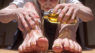 87 Year Old Granny Sensual Foot Oil Massage - Gorgeous Feet & Nails