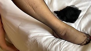 Mature British Mrs MF Layered Up in Blue Stockings - Big Natural Tits & Feet Amateur Homemade