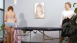 Chubby lesbian whore gets fucked by a horny masseuse