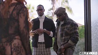 Big Tit Redhead MILF Sophia Locke Takes Two Huge Black Cocks Deep Throat Spitroast