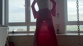 sexy hot yoga in red long dress