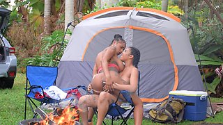 Insolent ebony girls get intimate during camping trip