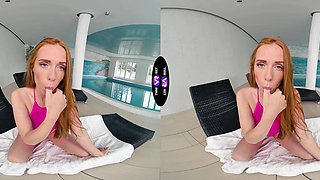 Redhead beauty Holly Molly enjoys solo sex by the pool