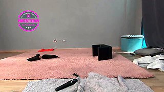 Amateur brunette devyn toys her big pussy in the office
