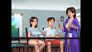 Stepmom and stepsister compete to see who gives the tenant the most pleasure - Summertime Saga