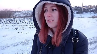 Winter Outdoor Sex - Hard Fuck in the Snow with Redhead Teen