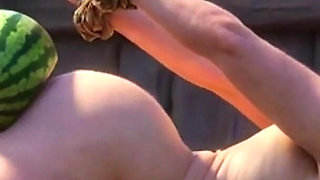 Granny in Bondage Takes Watermelon in Ass - Intense Sensation