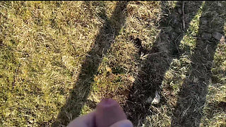 Caught jerking in public and decided to help to cum public handjob