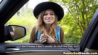 Cute lingerie babe cockriding in public