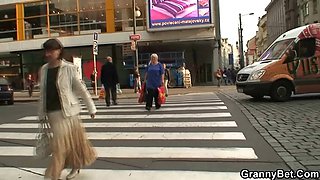 Big tits blonde granny riding his dick