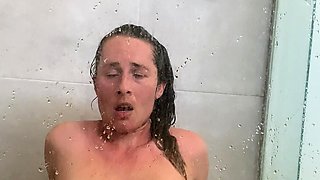 Busty curly brunette with big boobs fucks on couch