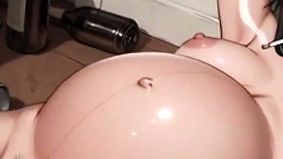 Smoking Pregnant Woman Bound Tight - Huge Belly & Wet Hairy Pregnant Pussy