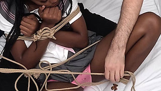 Tied up Ebony College Girl Cums so Hard From Magic Wand - Panties Stayed on