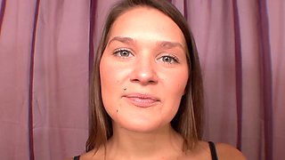 Abby's sultry locks conceal her naughty plans